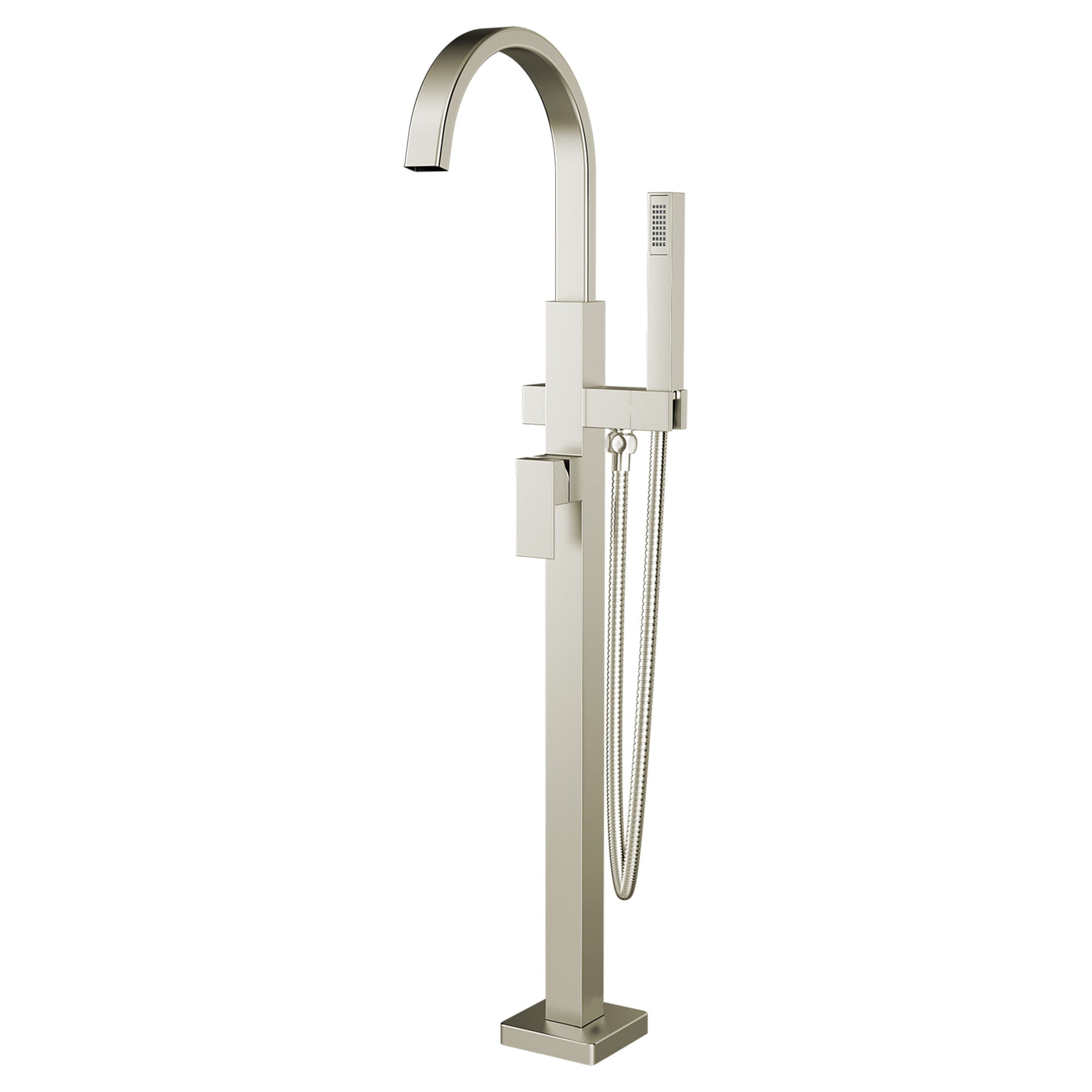 Times Square Contemporary Square Freestanding Tub Faucet with Personal Shower for Flash Rough in Valve with Lever Handle   BRUSHED NICKEL